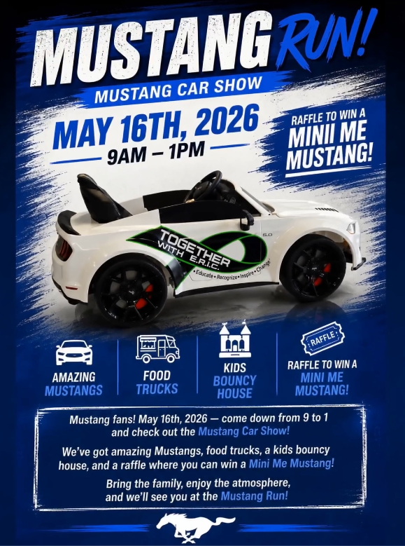 Mustang Run 2026 raffle flyer — Mini Me Mustang