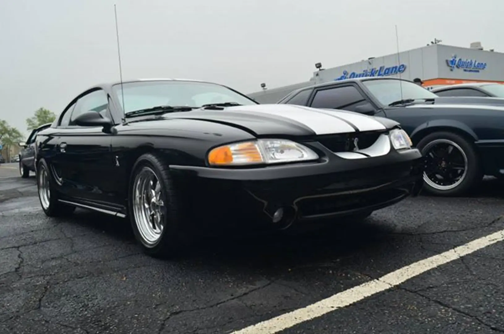 Sleek black car in parking lot