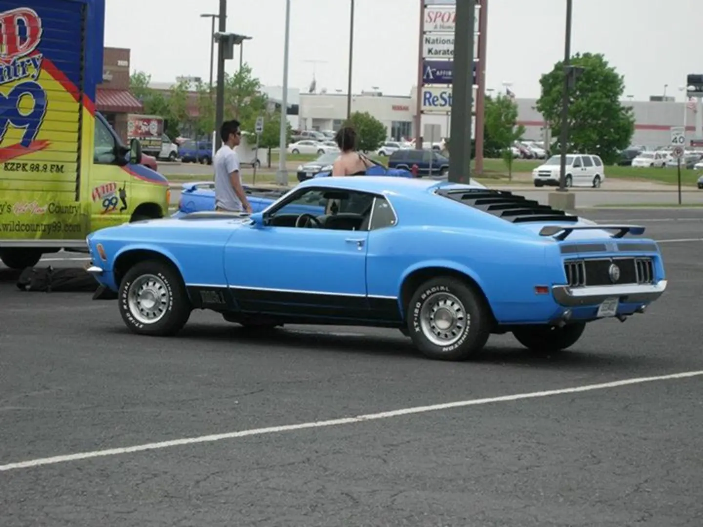 Vintage blue Mustang on display