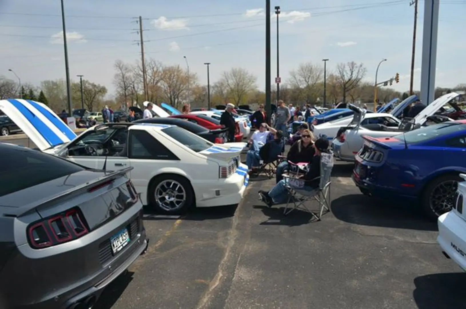 Row of parked cars at gathering