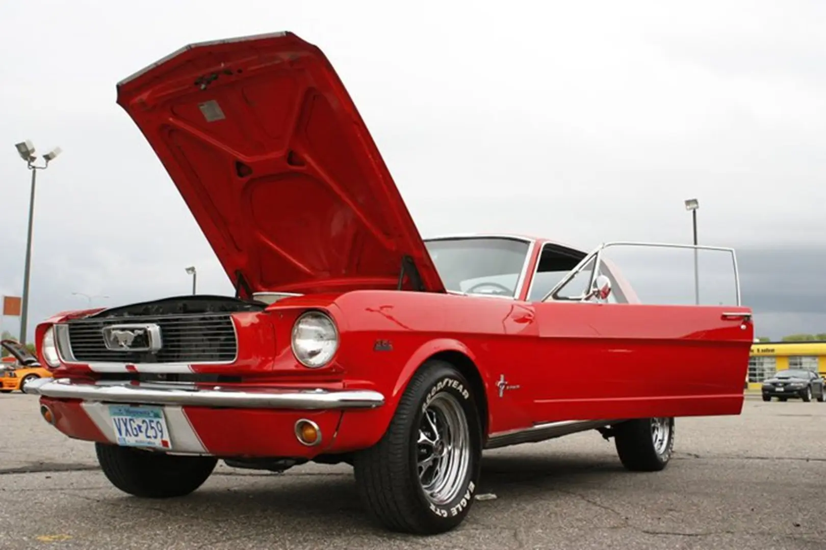 Vintage Mustang on display outdoors