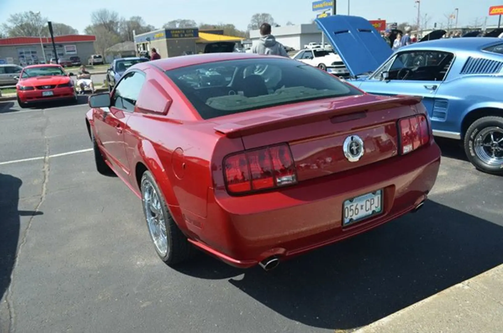 Rear view of a shiny red car