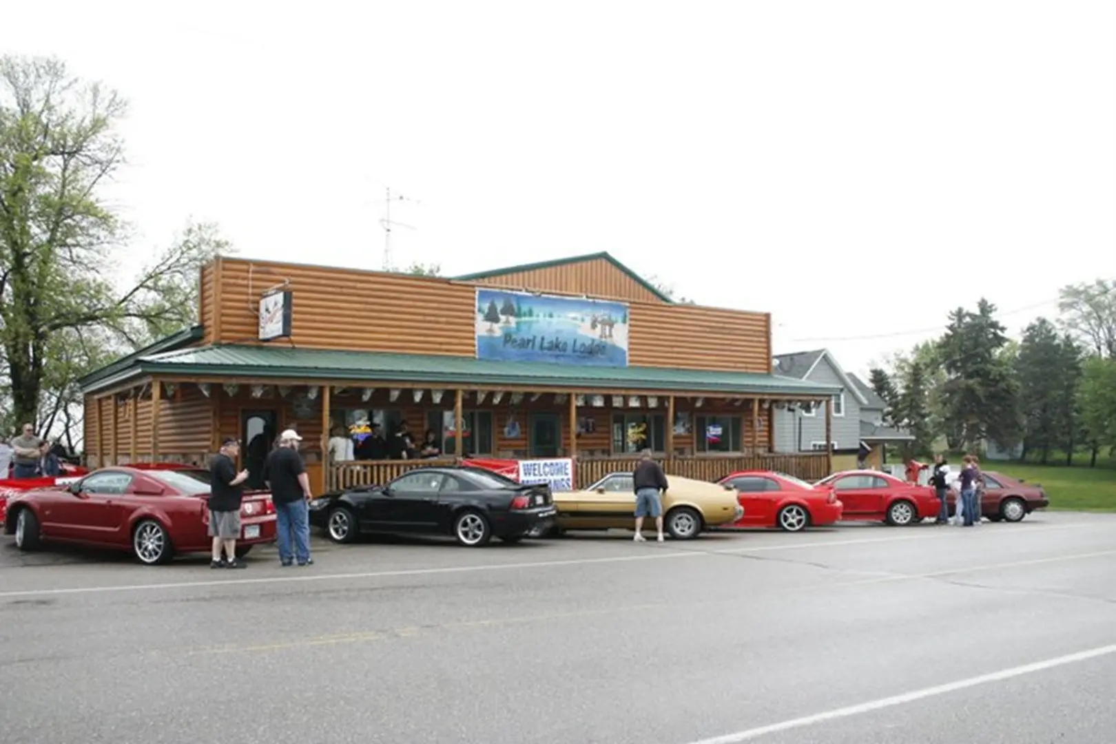 Cars parked in front of a diner