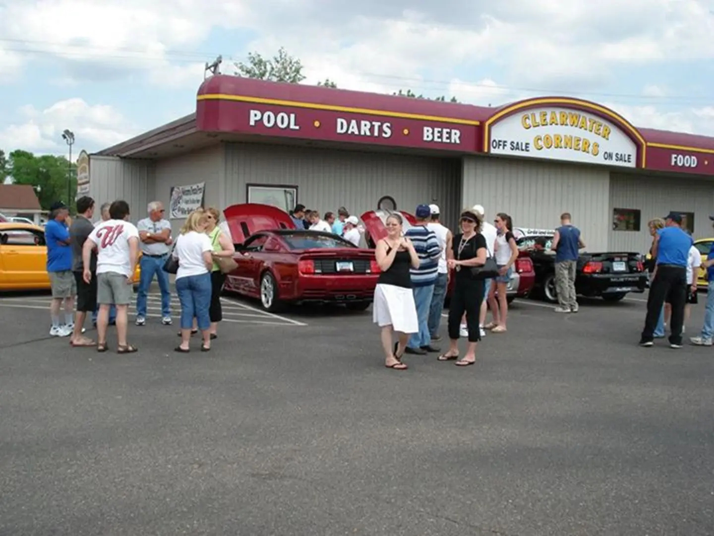 Car show gathering outside Clearwater Corners