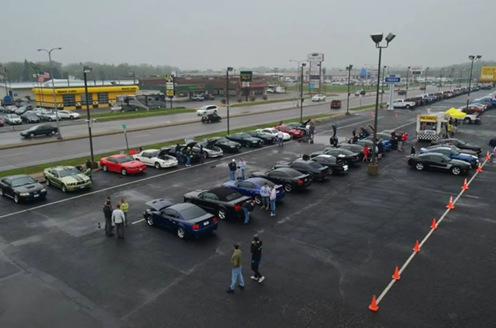 Cars lined up in parking lot