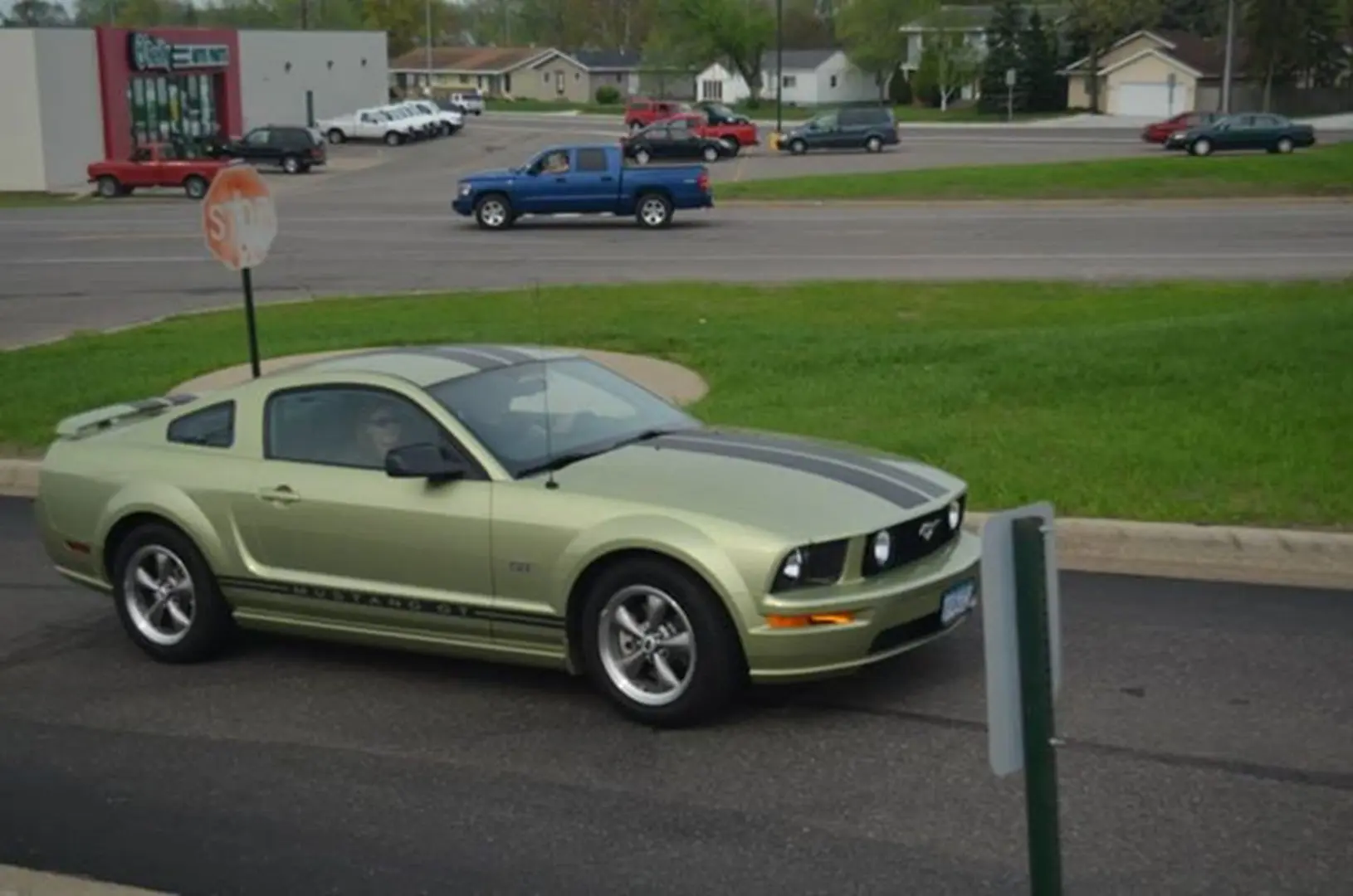Vintage-style car with racing stripes