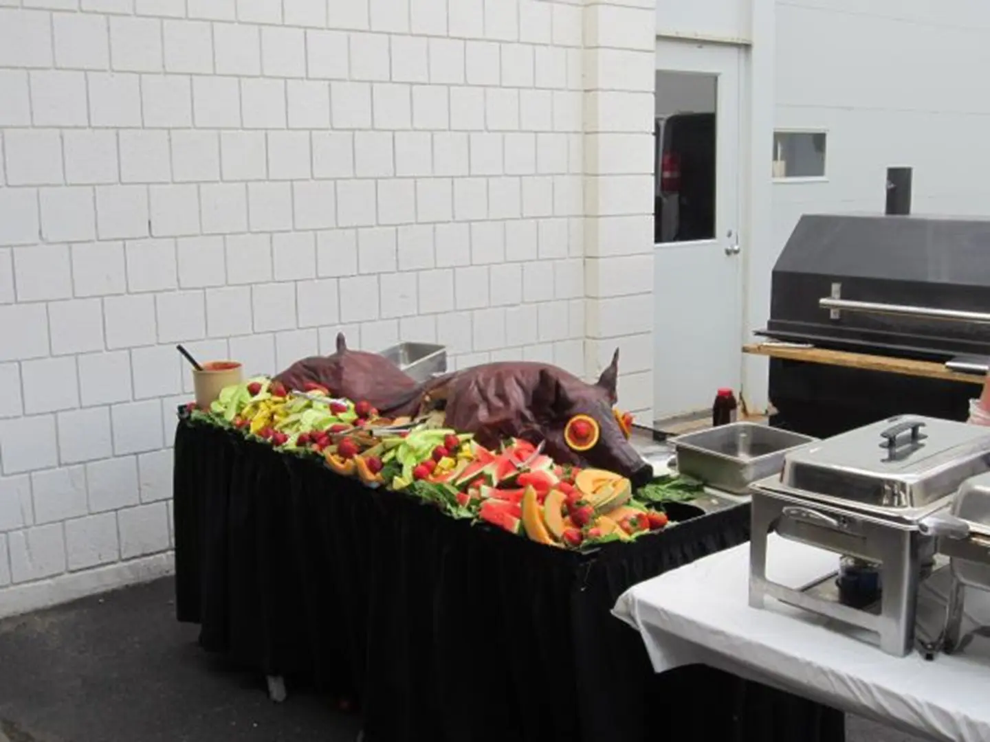Outdoor barbecue feast setup