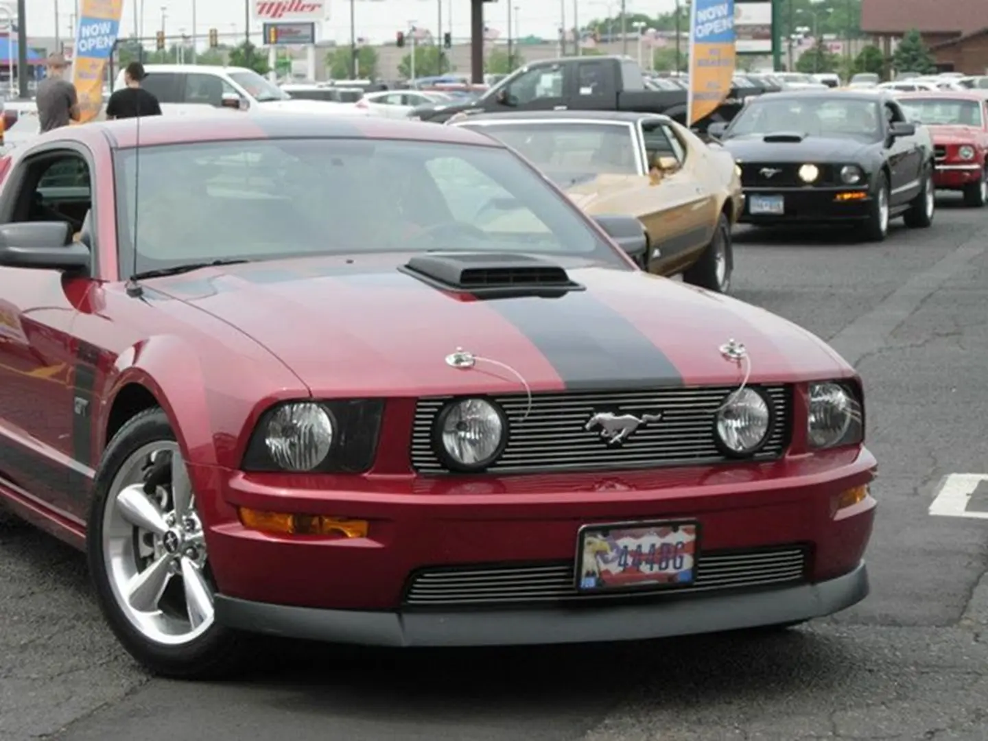 Red Mustang at car meet