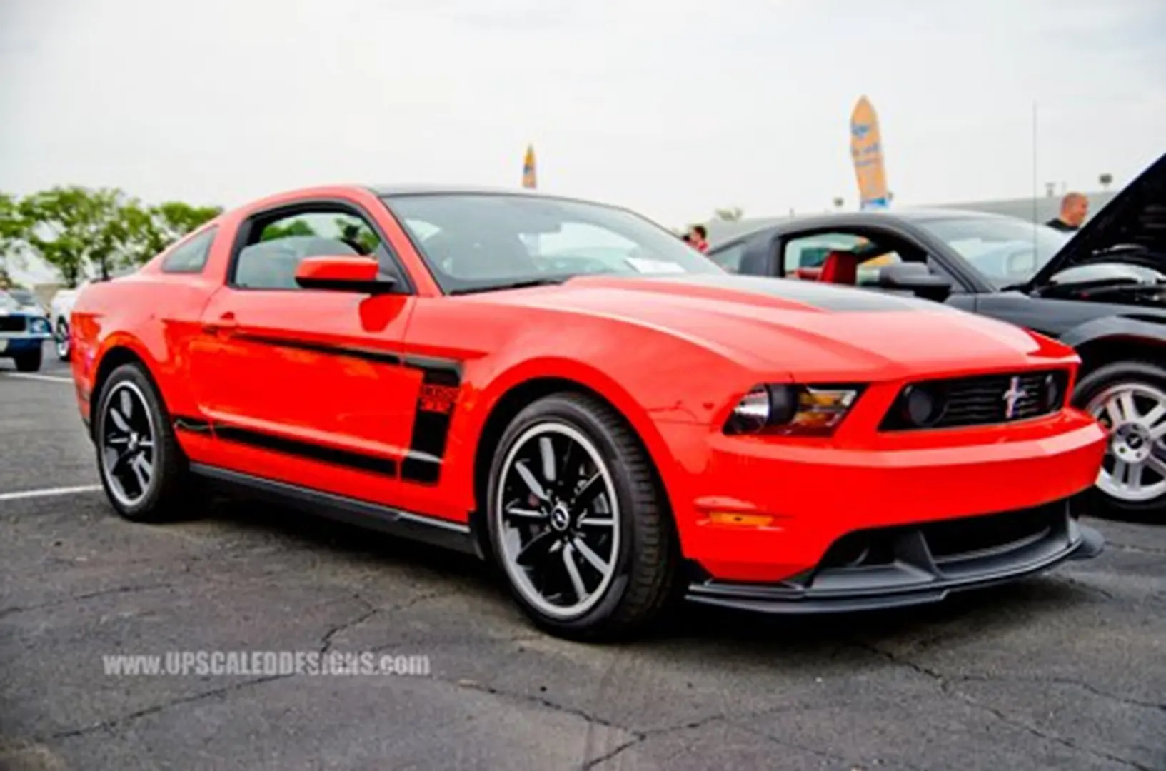 Bright red performance vehicle on display