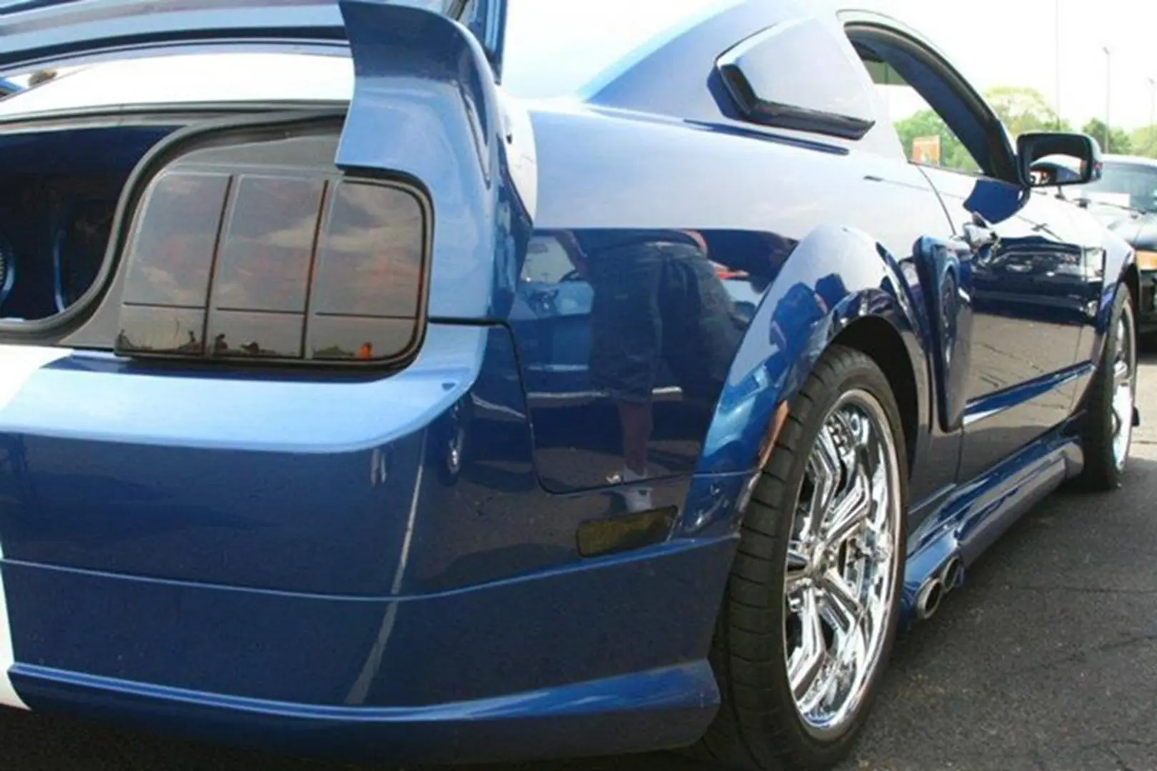 Rear view of a blue sports car
