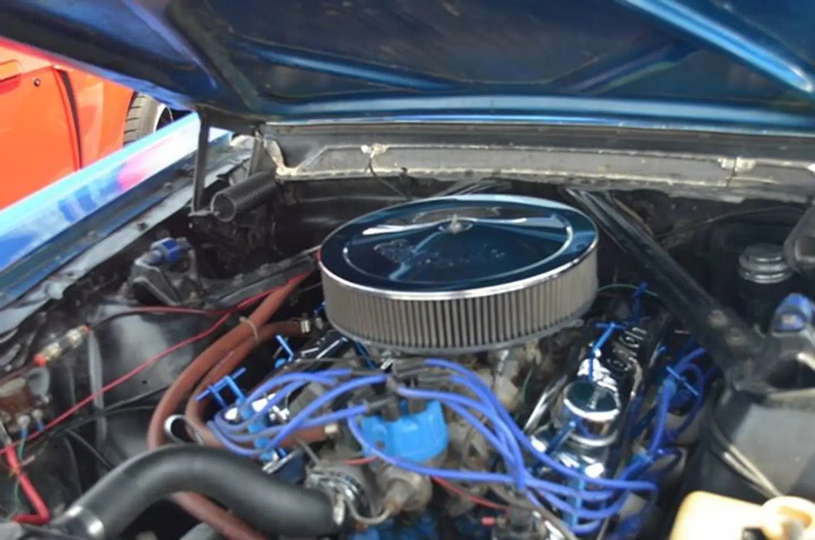 Classic car engine under hood