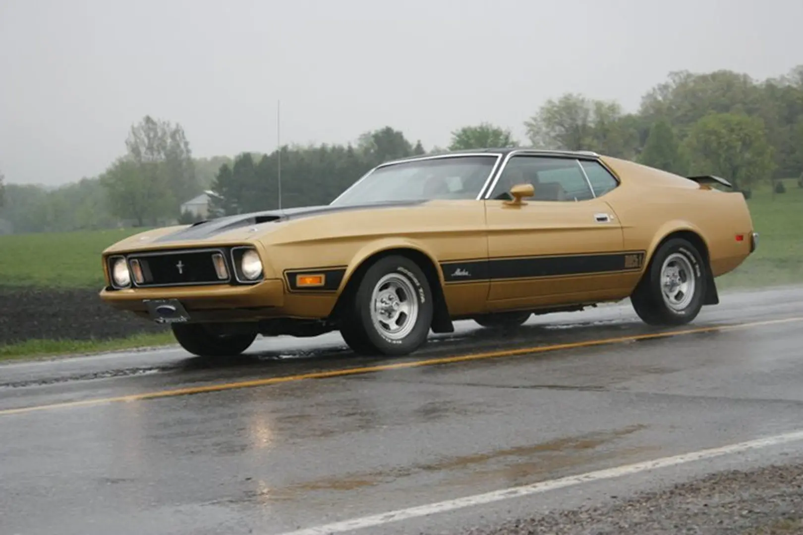 Retro vehicle on rural highway