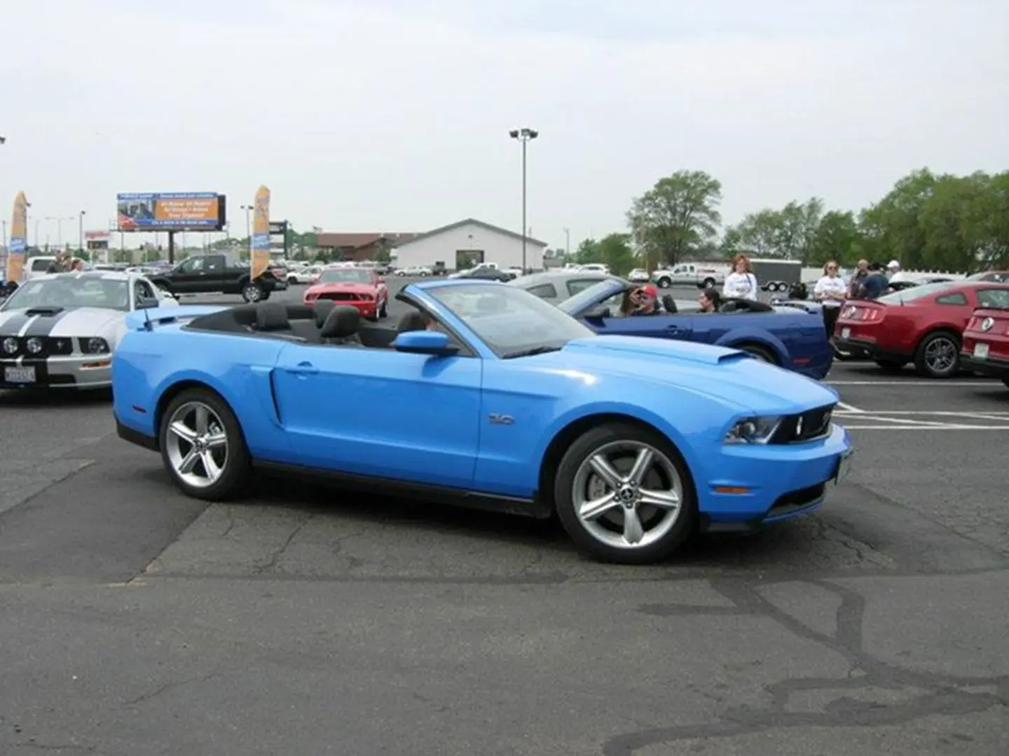 Blue sports car at car meetup