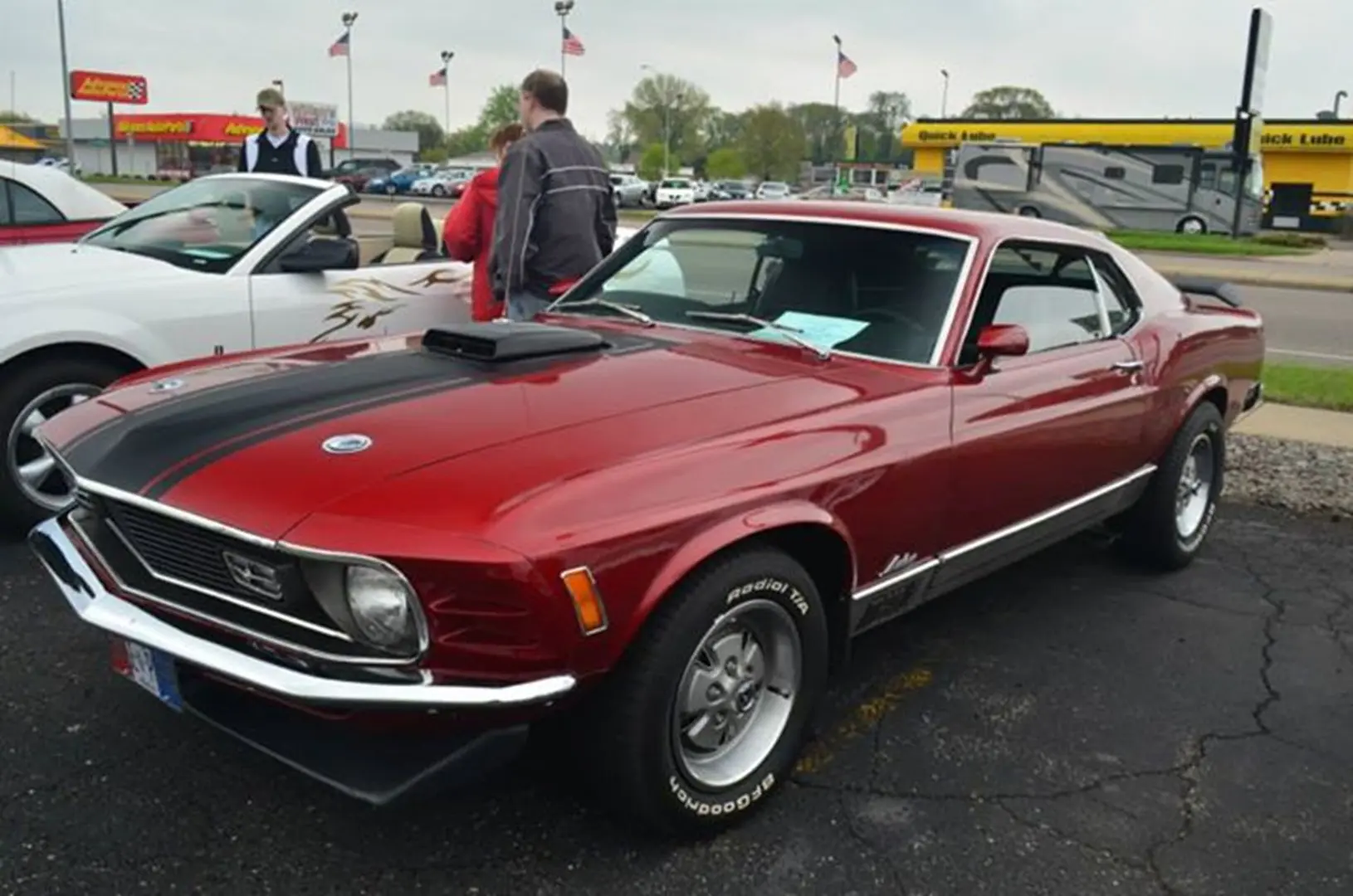 Classic red muscle car on display