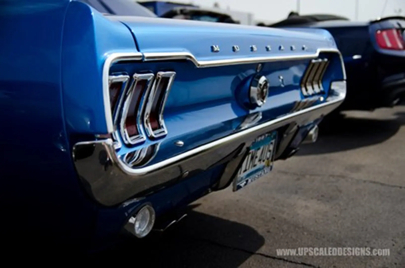 Blue classic car rear view
