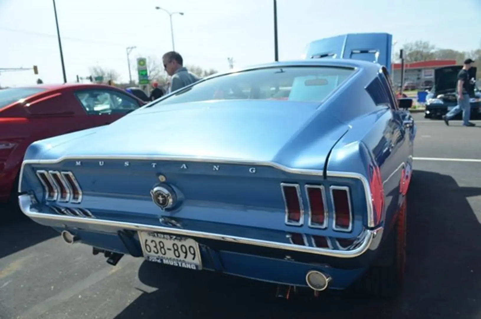 Classic blue Mustang rear view
