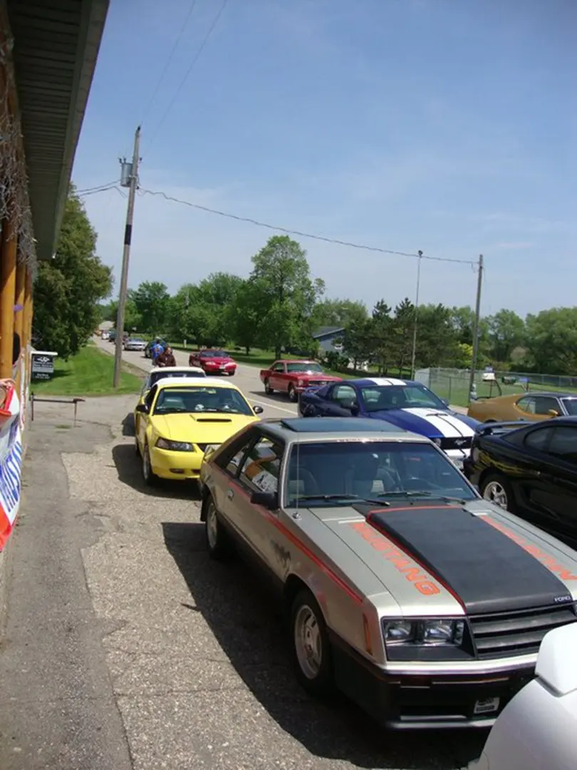 Line of colorful vintage vehicles