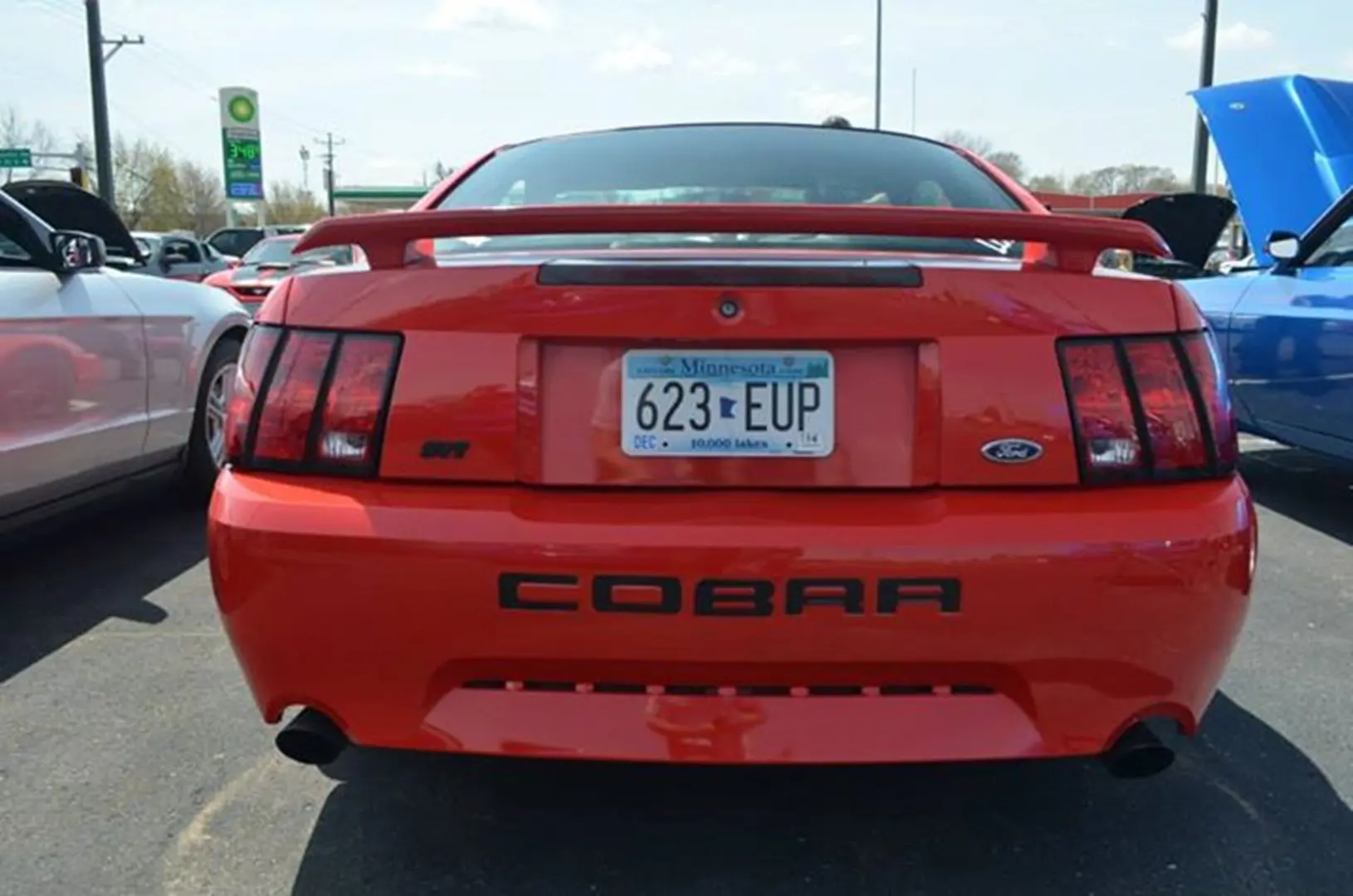 Parked red Mustang Cobra
