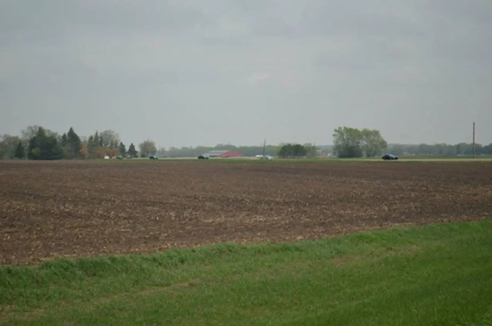 Plowed field with distant trees