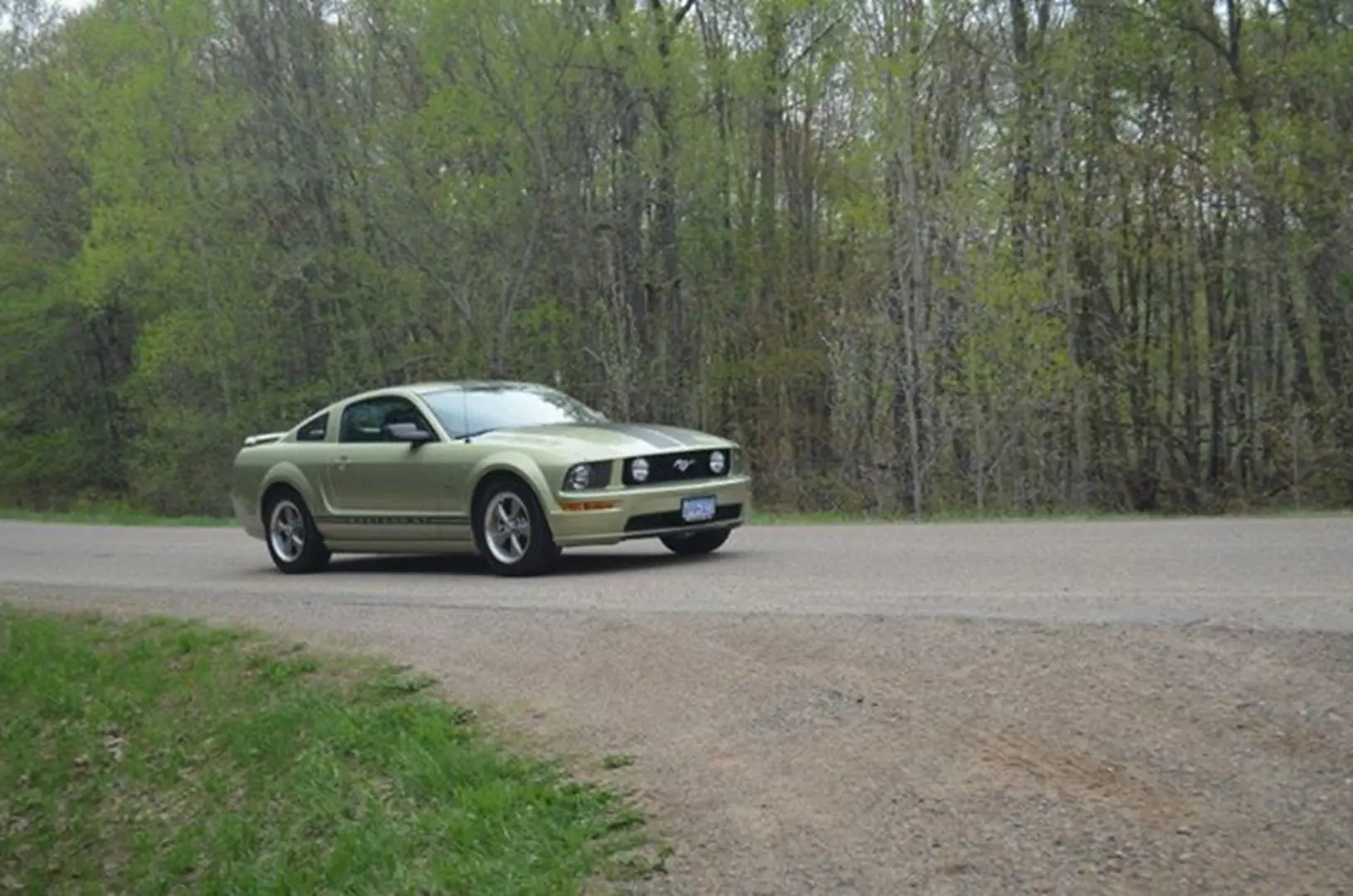 Classic car cruising through nature