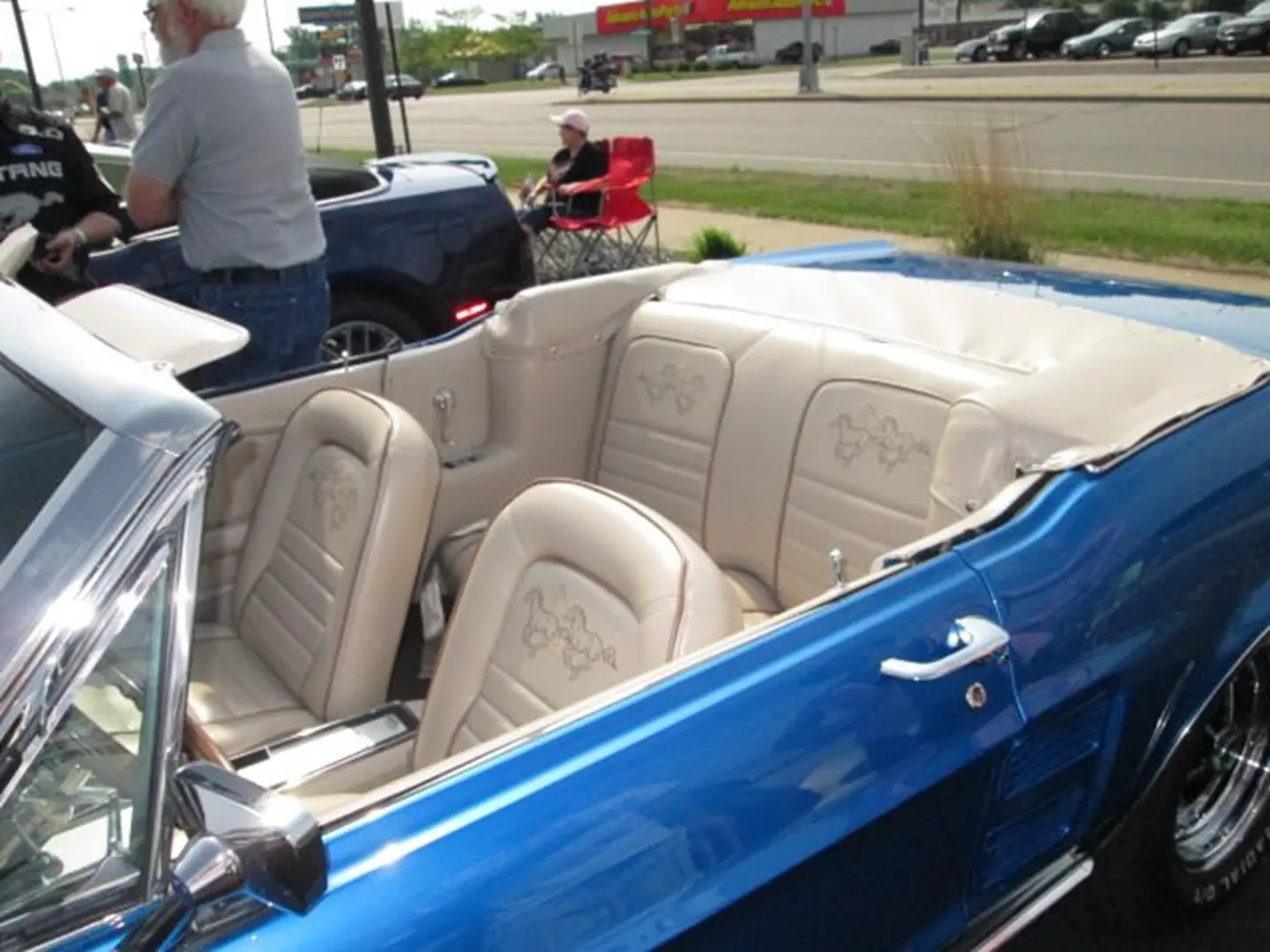 Blue convertible with beige interior