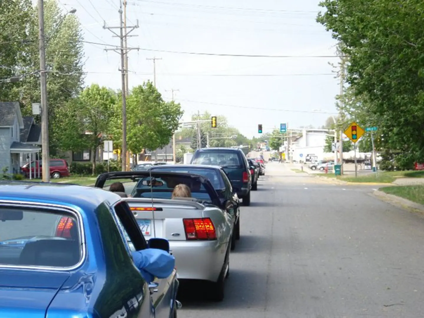 Summer day traffic jam scene