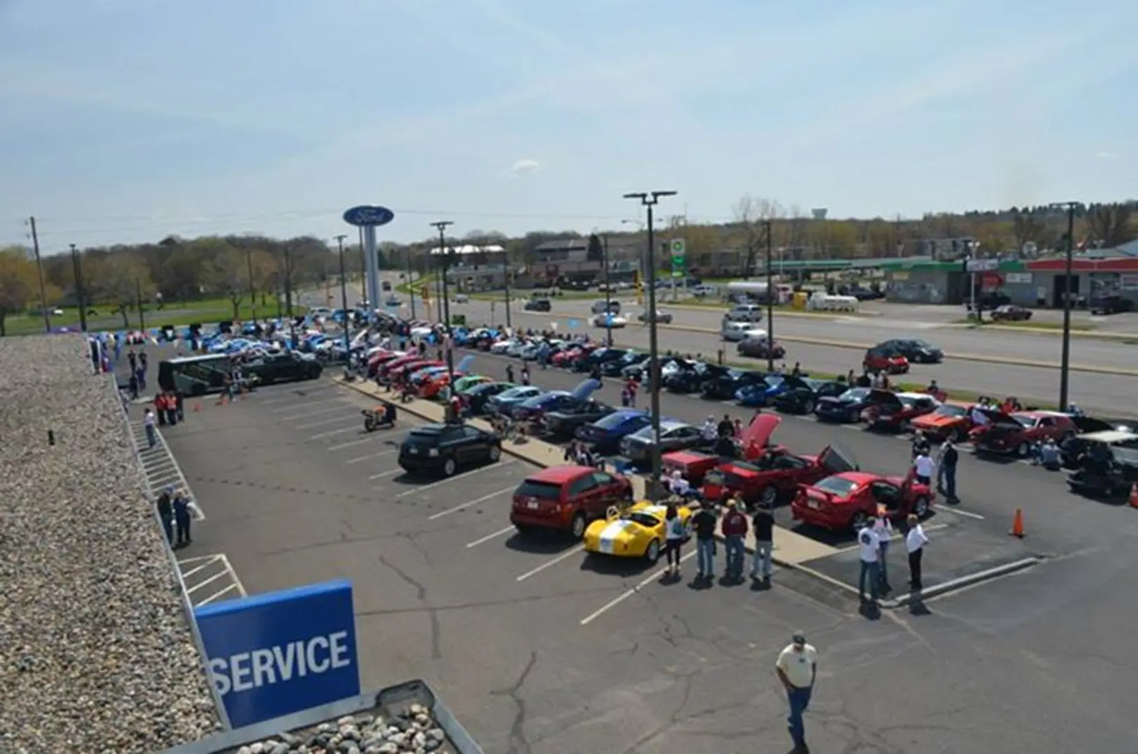 Aerial view of car exhibition