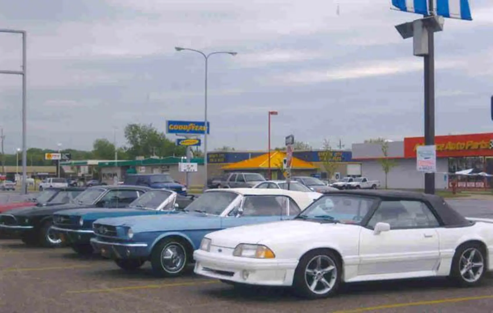 Vintage cars at shopping center