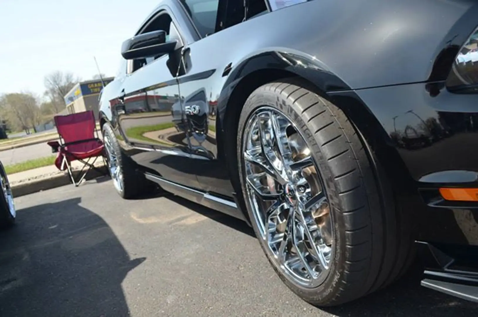 Shiny sports car parked outside