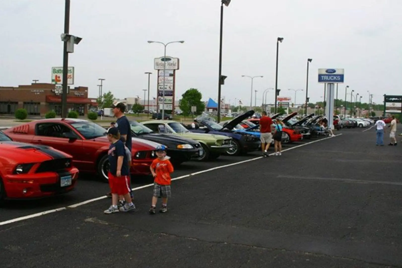Row of colorful cars on display