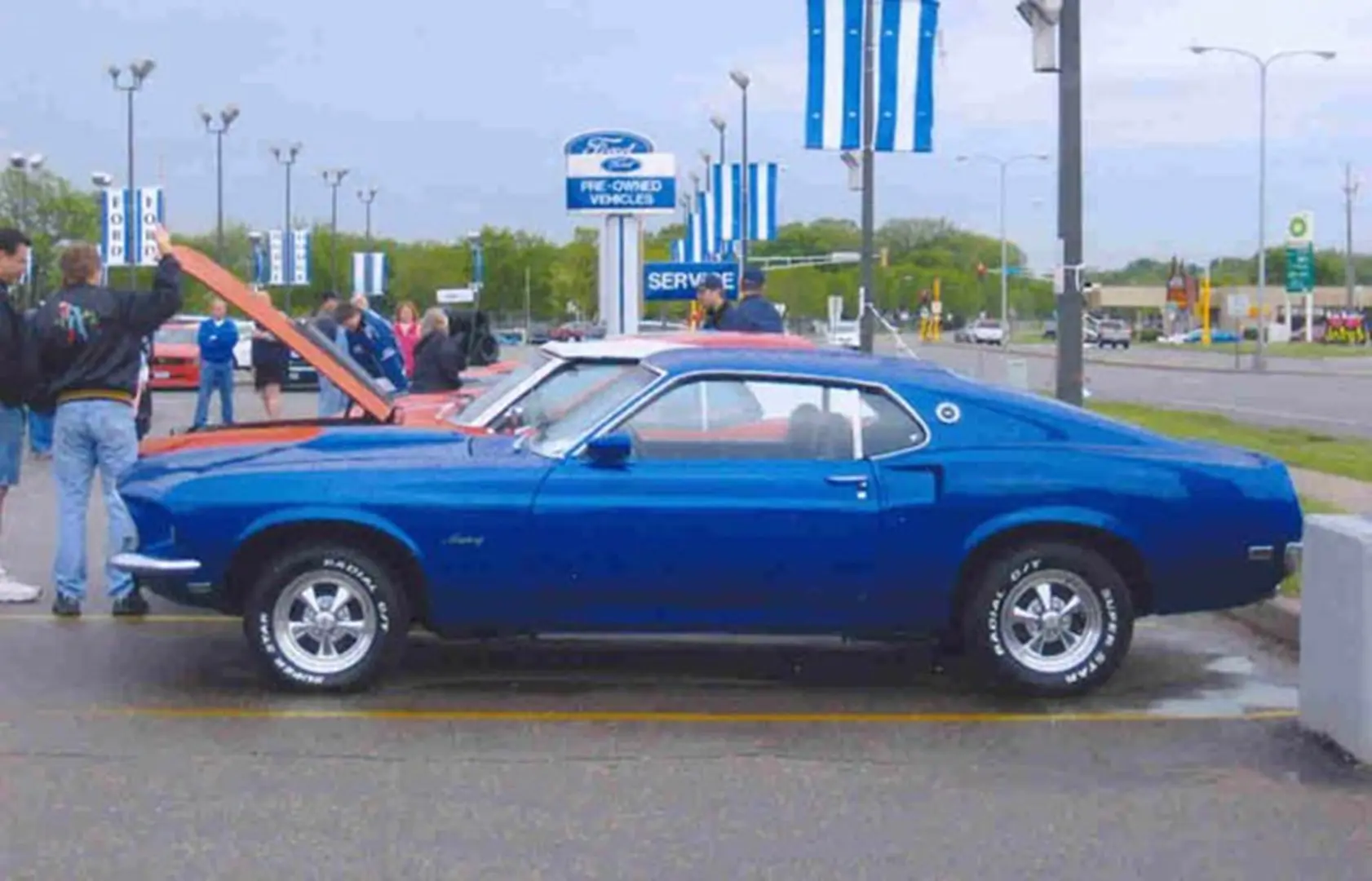 Blue classic car at auto show