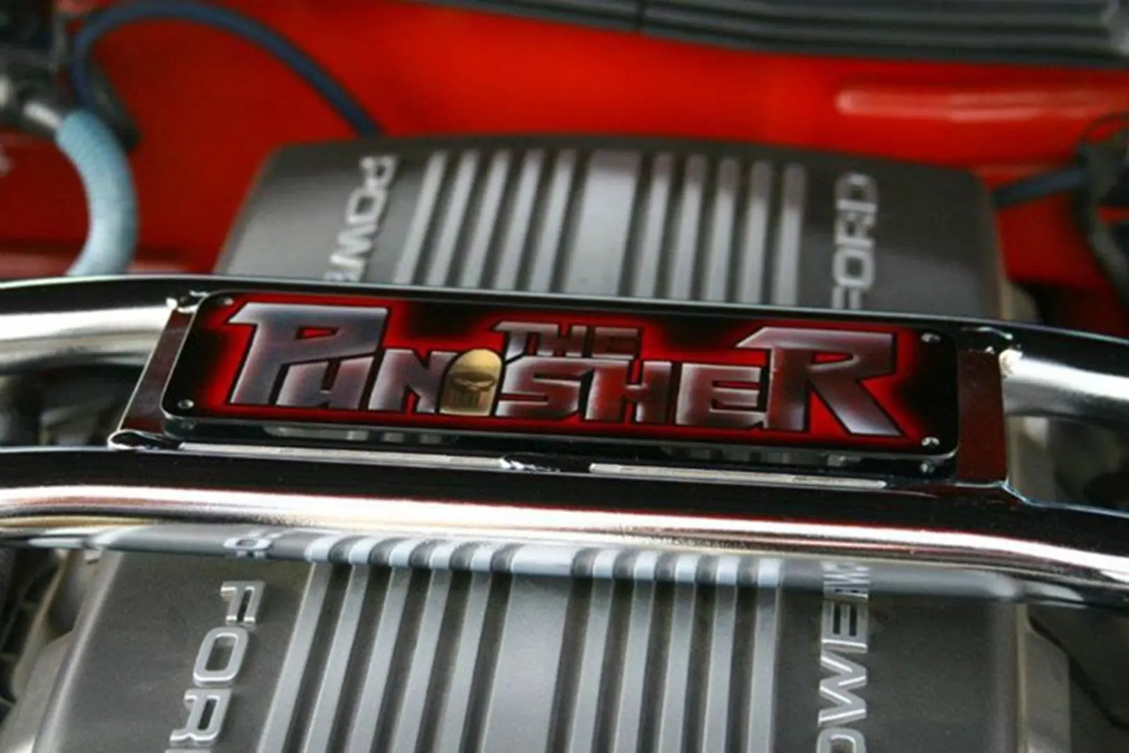 Punisher logo on car engine