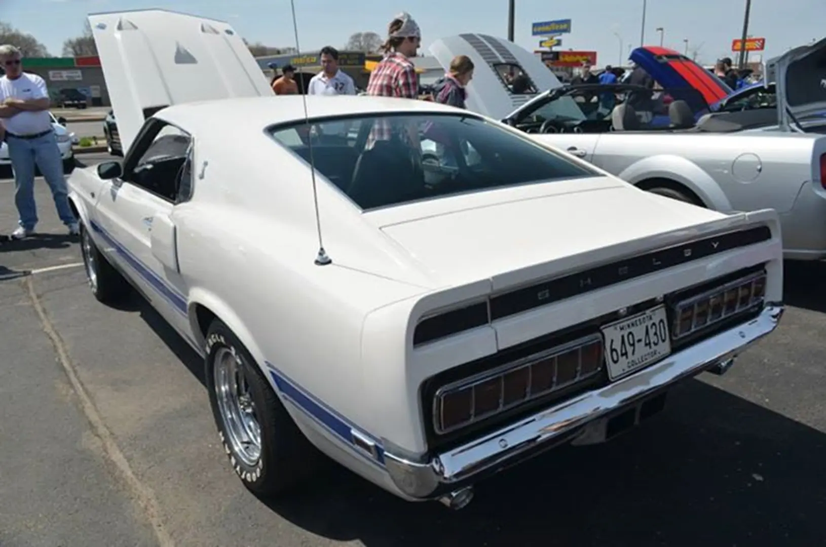 Classic white muscle car on display