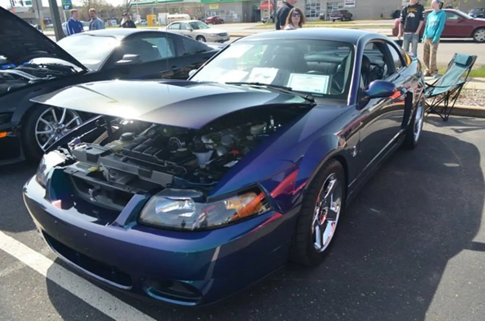 Shiny blue car on display