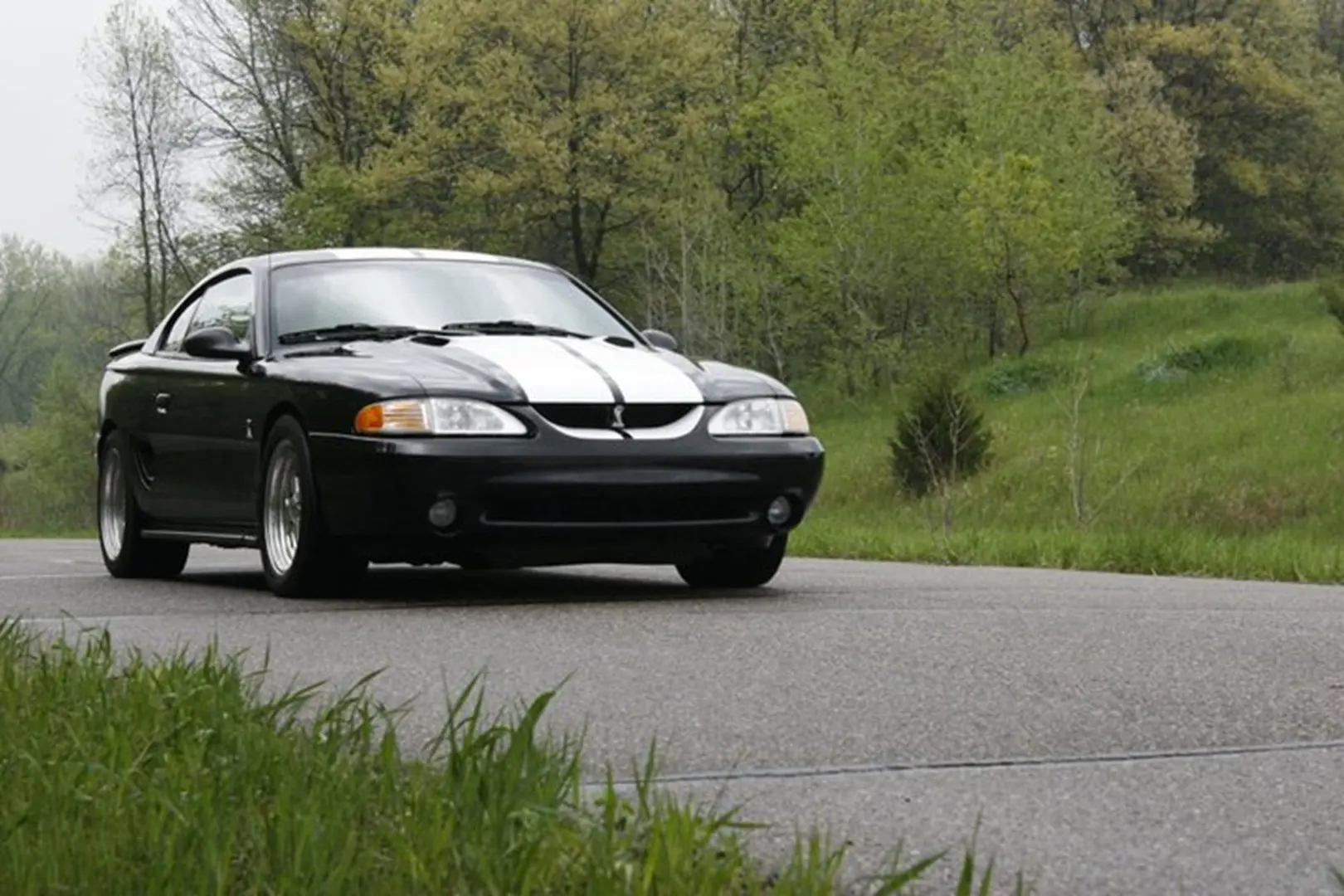 Sporty car with white stripes