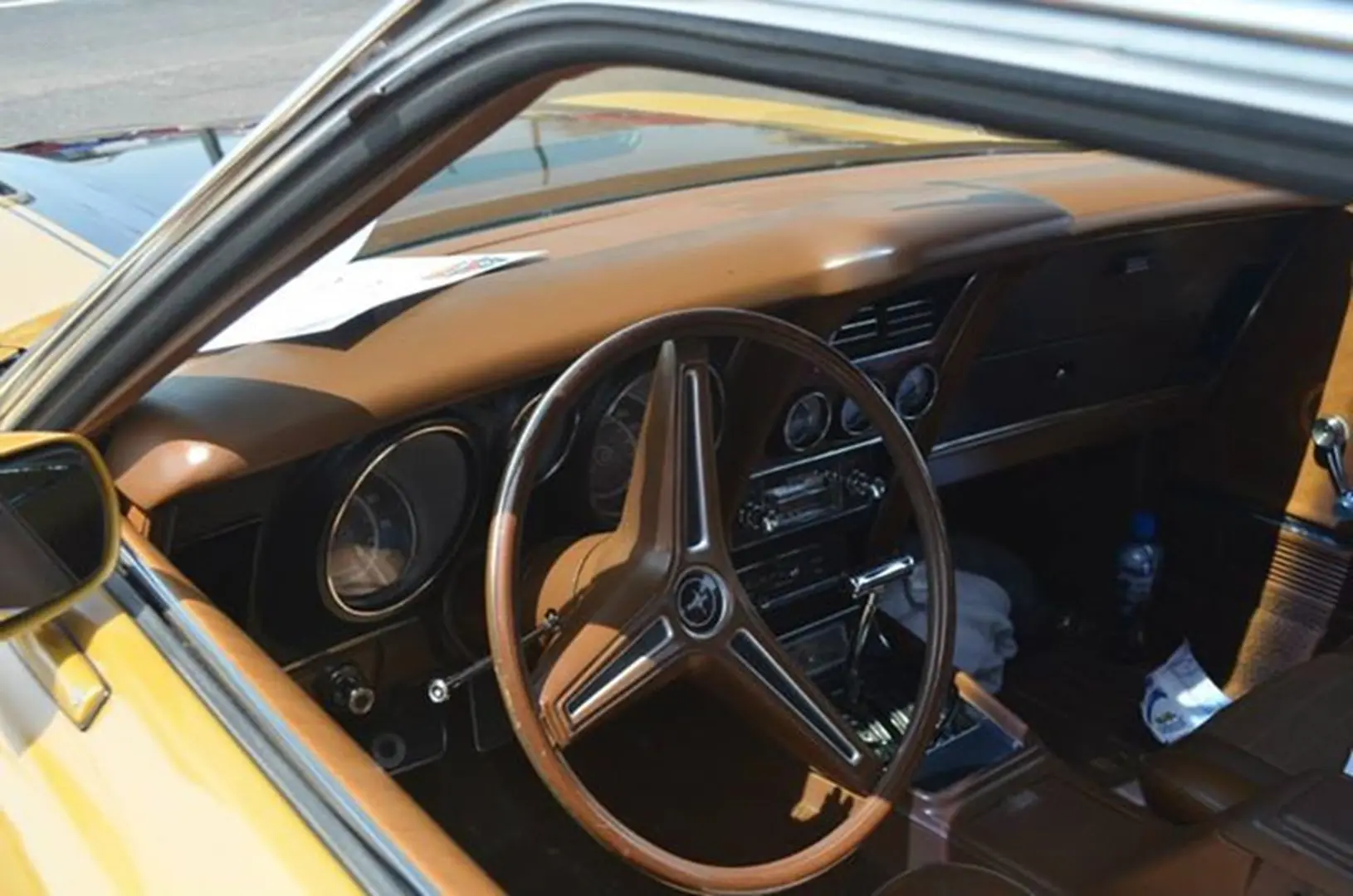 Vintage dashboard and steering wheel view