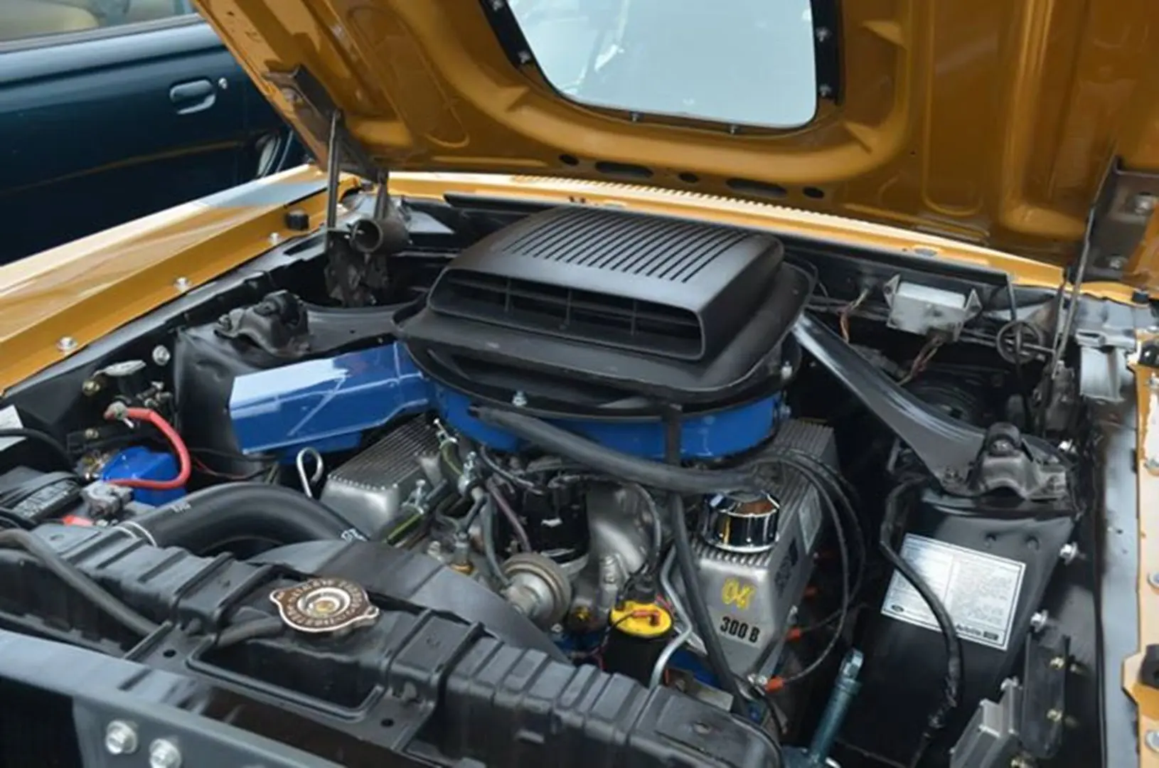Car engine with open hood