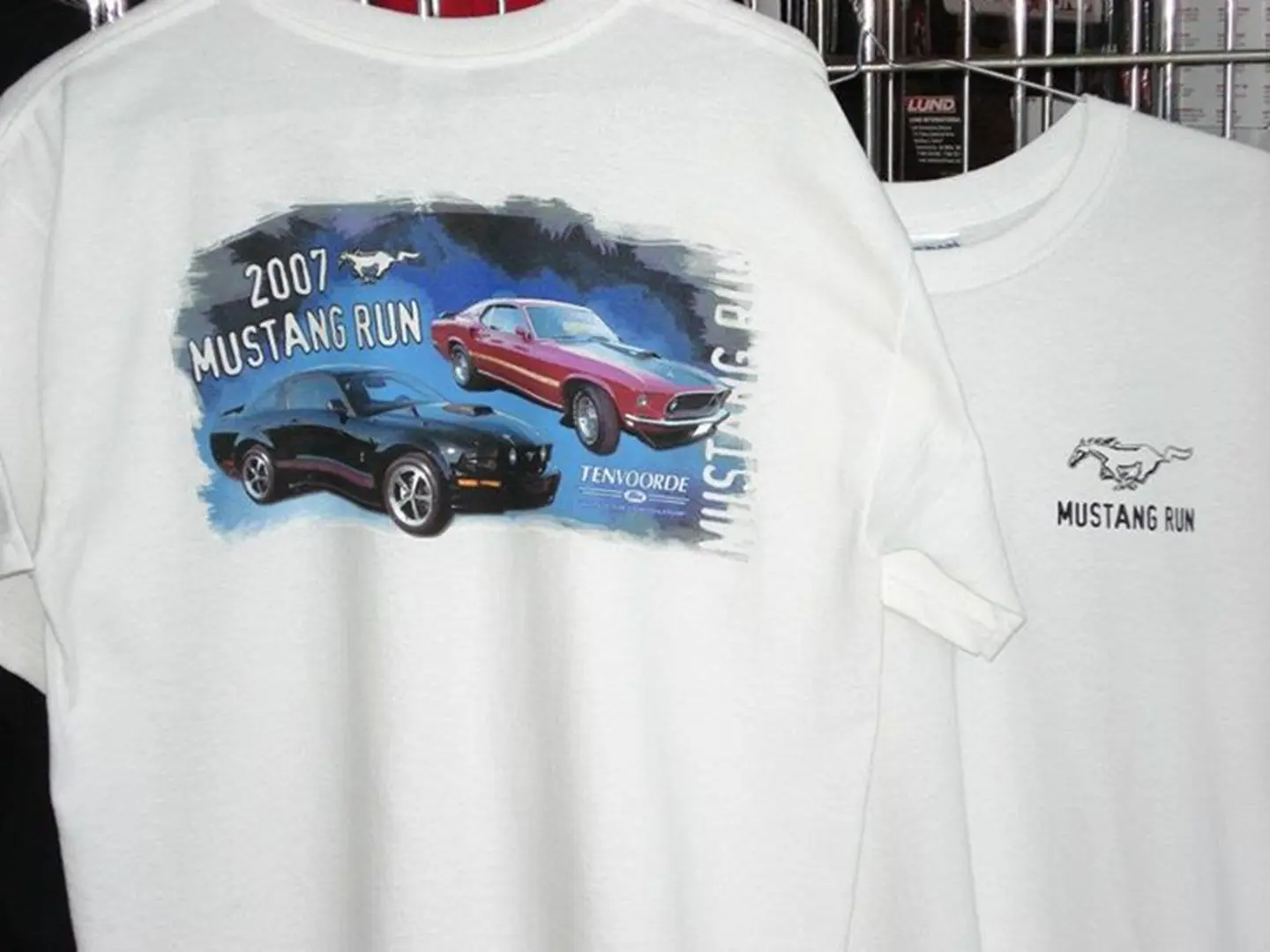 White t-shirts with Mustang design