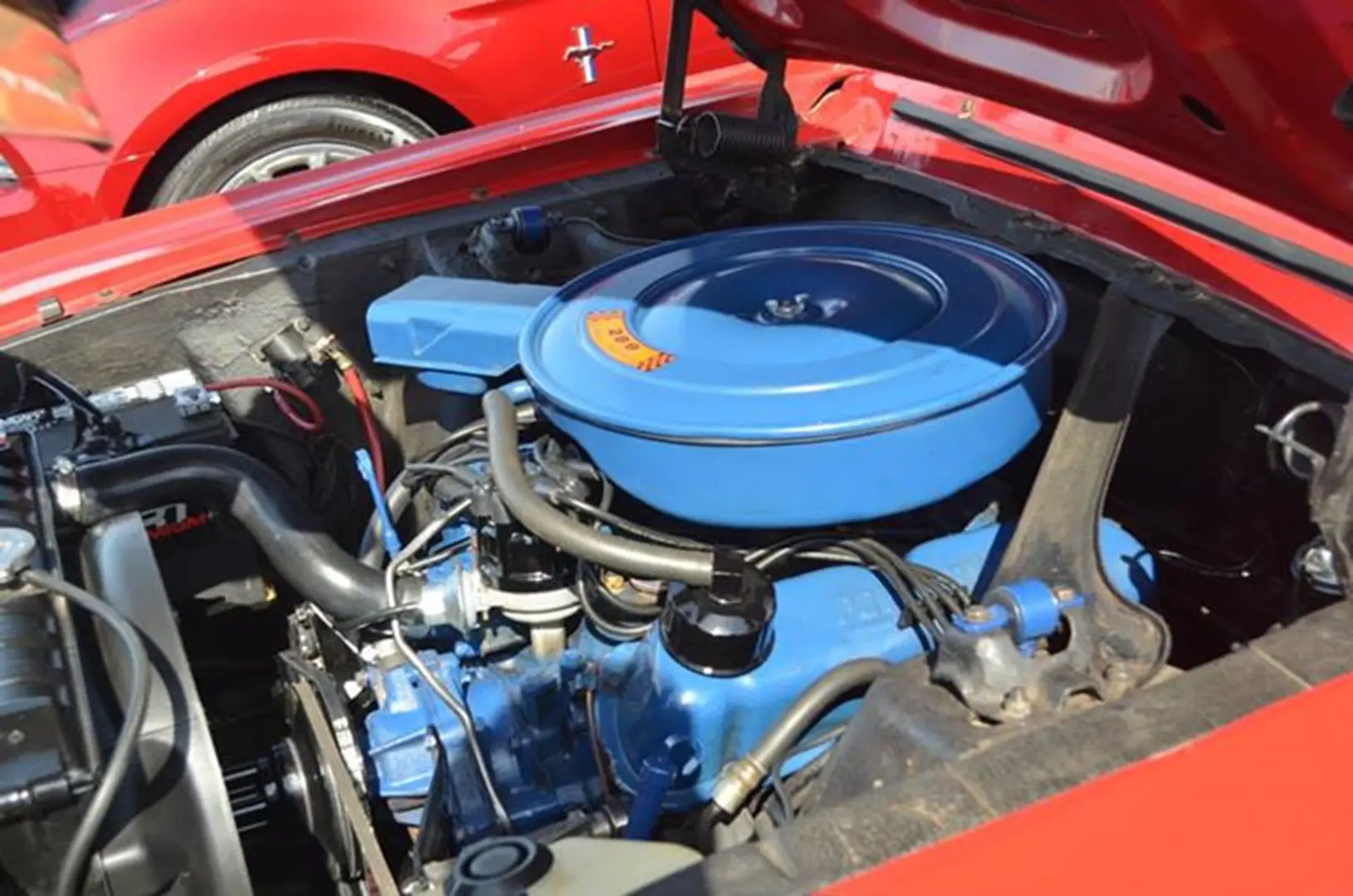 Detailed view of engine in classic vehicle