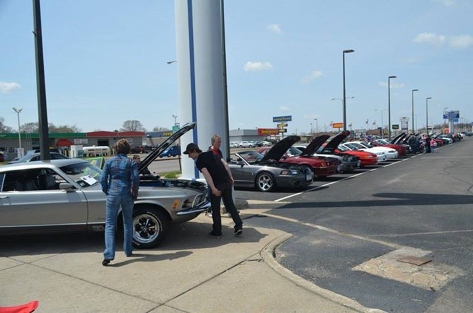 Row of classic cars on display