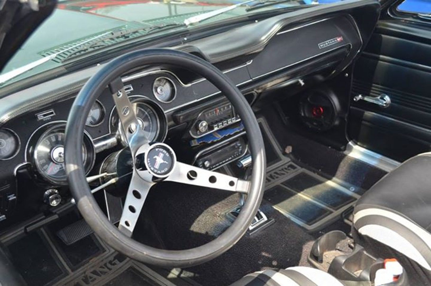 Classic car interior with steering wheel