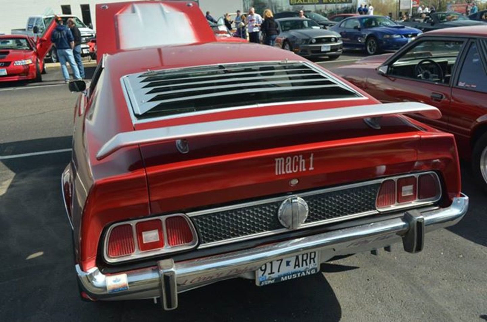 Red vintage Mustang Mach 1 rear view