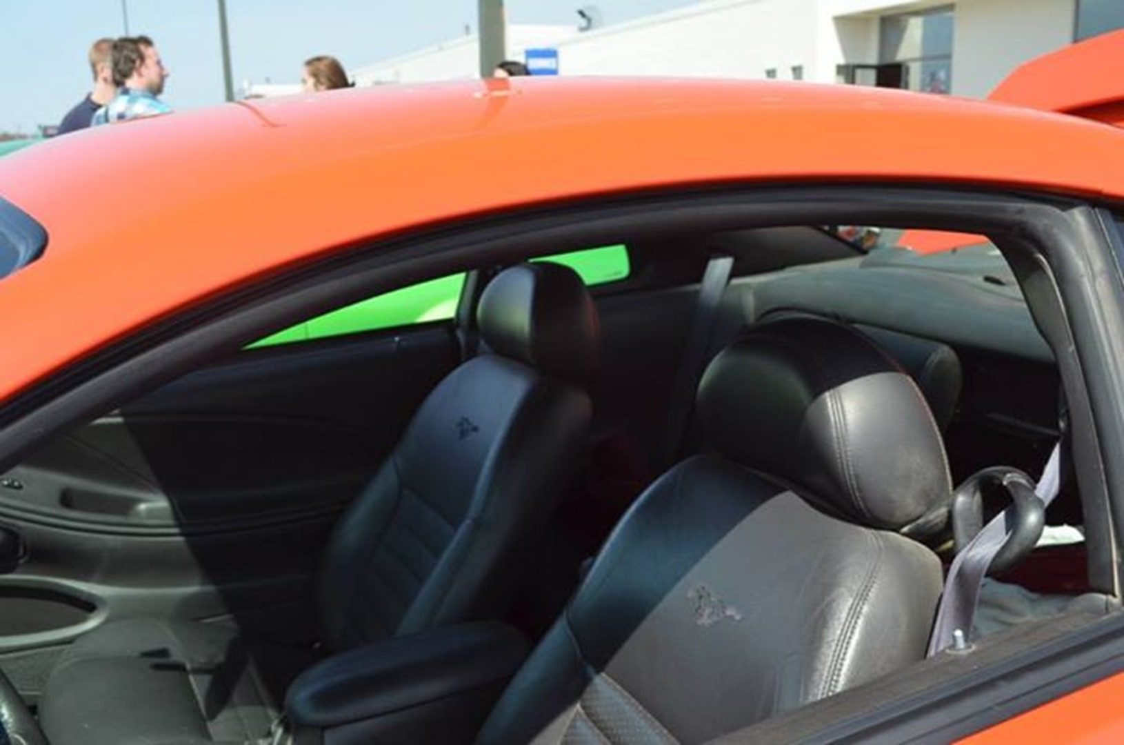 Red sports car interior with leather seats