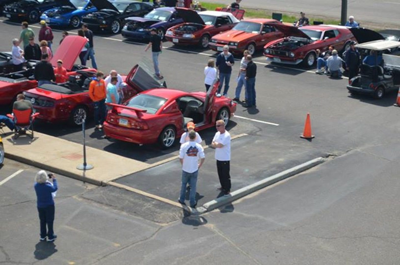 Aerial view of car enthusiasts meeting