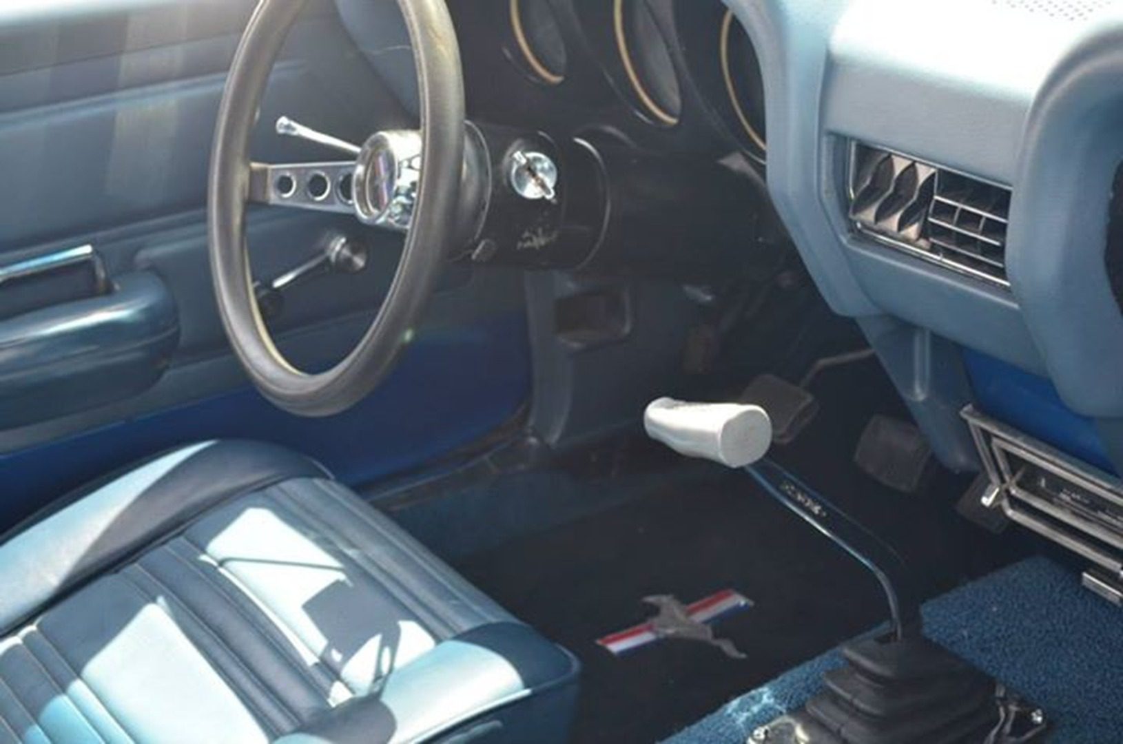 Classic car interior with manual gear shift