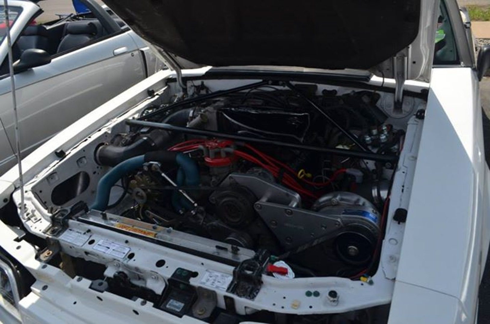Car engine with hood open
